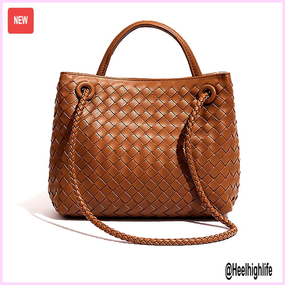 Vegan Leather Woven Tote Hobo Shoulder Crossbody Bag Chic Retro Elegant - Picture 1 of 6
